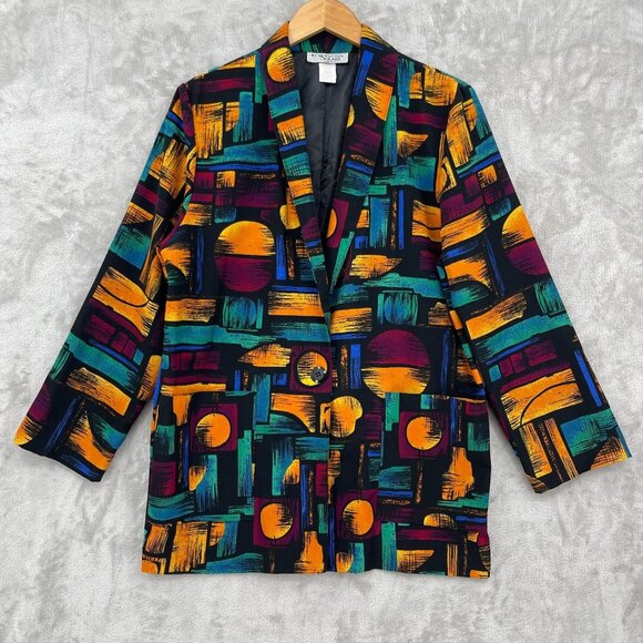 Vintage Jackets & Blazers - Vintage 90s Oversized Colorful Geometric Lightweight Blazer Jacket